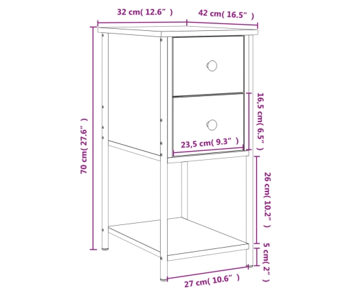 vidaXL Mesita de noche madera de ingeniería roble ahumado 32x42x70 cm