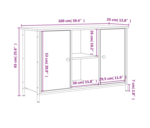 Mueble de TV madera de ingeniería negro 100x35x65 cm