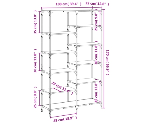 Estantería hierro y madera de ingeniería negro 100x32x170 cm