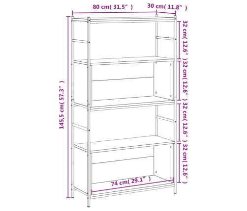 Estantería hierro madera ingeniería roble ahumado 80x30x145,5cm