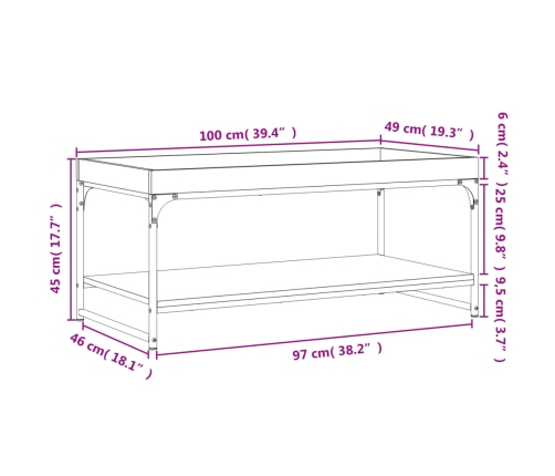 Mesa de centro madera de ingeniería negro 100x49x45 cm