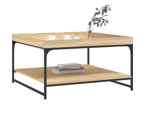 vidaXL Mesa centro madera ingeniería y hierro roble Sonoma 80x80x45 cm