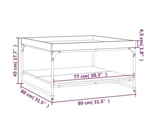 vidaXL Mesa de centro madera ingeniería y hierro roble humo 80x80x45cm