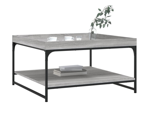 Mesa centro madera ingeniería y hierro gris Sonoma 80x80x45 cm