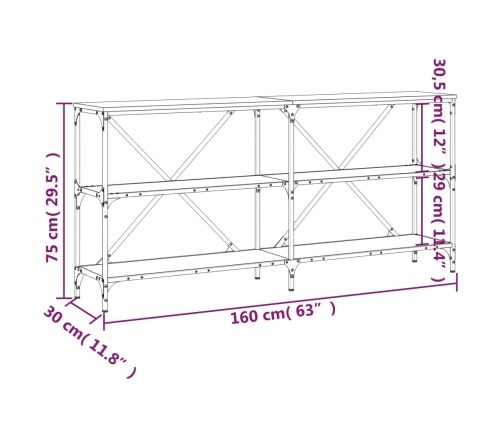 Mesa consola hierro y madera de ingeniería negro 160x30x75 cm