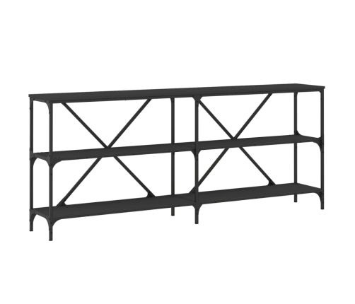 Mesa consola hierro y madera de ingeniería negro 180x30x75 cm