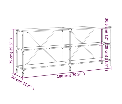 Mesa consola hierro y madera de ingeniería negro 180x30x75 cm