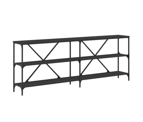 Mesa consola hierro y madera de ingeniería negro 200x30x75 cm