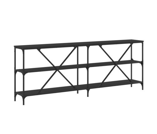 Mesa consola hierro y madera de ingeniería negro 200x30x75 cm