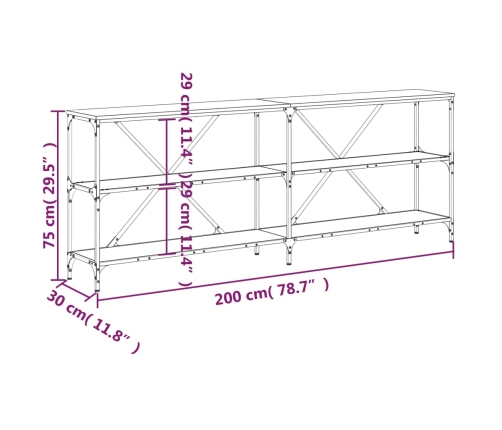 Mesa consola hierro y madera de ingeniería negro 200x30x75 cm