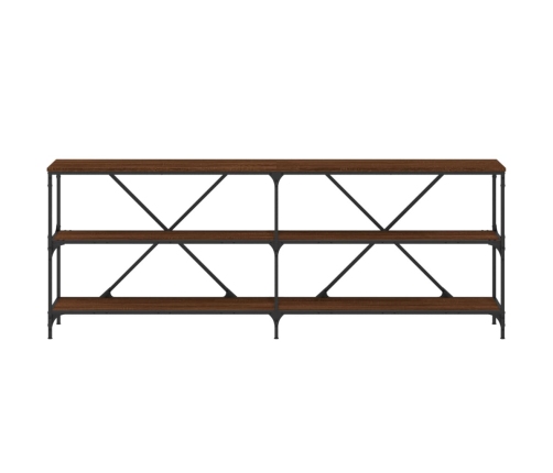 Mesa consola hierro madera ingeniería roble marrón 200x30x75 cm