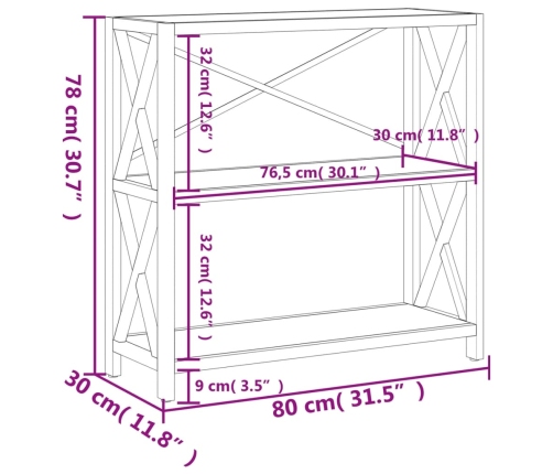 Estantería de 3 niveles madera maciza de roble 80x30x78 cm