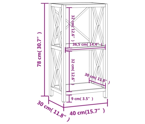 vidaXL Estantería de 3 niveles madera maciza de roble 40x30x78 cm