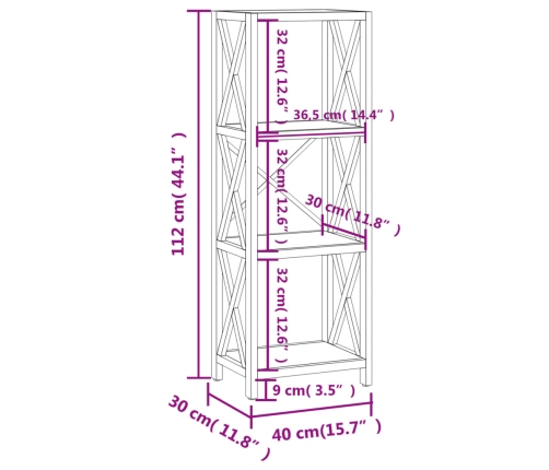 Estantería de 4 niveles madera maciza de roble 40x30x112 cm