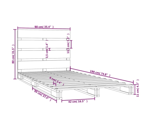 vidaXL Estructura de cama individual madera maciza de pino 90x190 cm