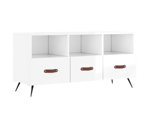 Mueble de TV madera contrachapada blanco brillo 102x36x50 cm