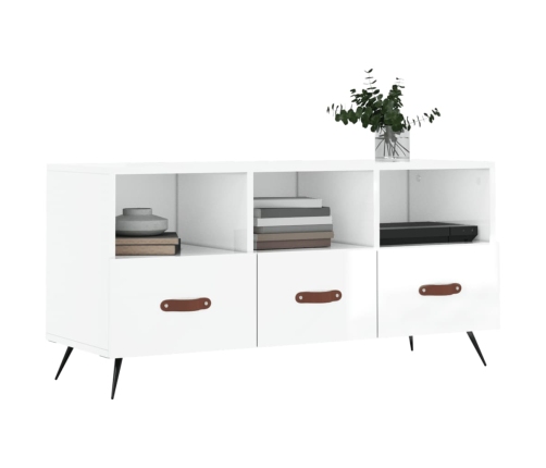 Mueble de TV madera contrachapada blanco brillo 102x36x50 cm