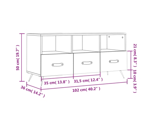 Mueble de TV madera contrachapada blanco brillo 102x36x50 cm