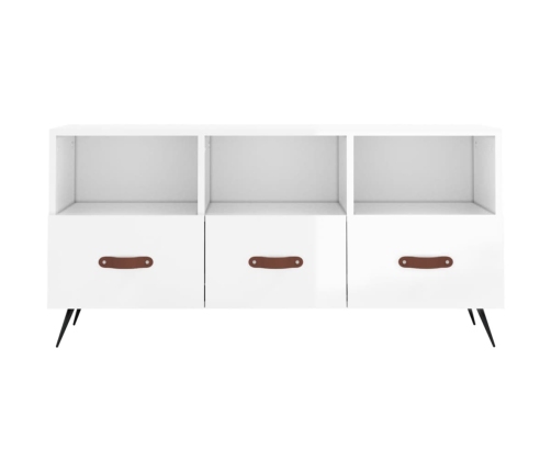 Mueble de TV madera contrachapada blanco brillo 102x36x50 cm