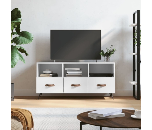 Mueble de TV madera contrachapada blanco brillo 102x36x50 cm