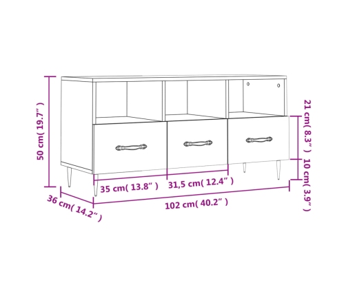 Mueble de TV madera de ingeniería blanco 102x36x50 cm