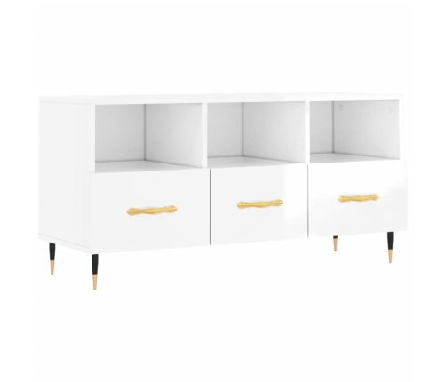 Mueble de TV madera contrachapada blanco brillo 102x36x50 cm