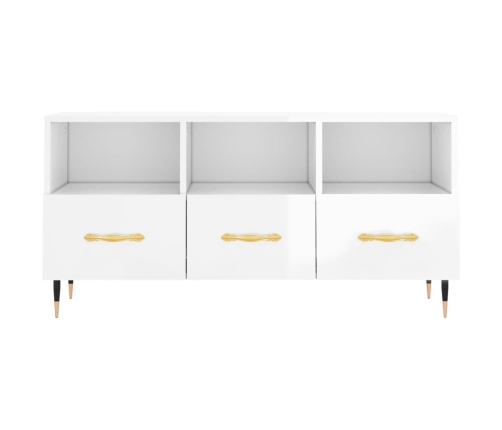 Mueble de TV madera contrachapada blanco brillo 102x36x50 cm