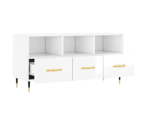 Mueble de TV madera contrachapada blanco brillo 102x36x50 cm