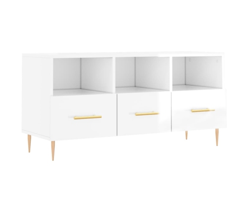 Mueble de TV madera contrachapada blanco brillo 102x36x50 cm