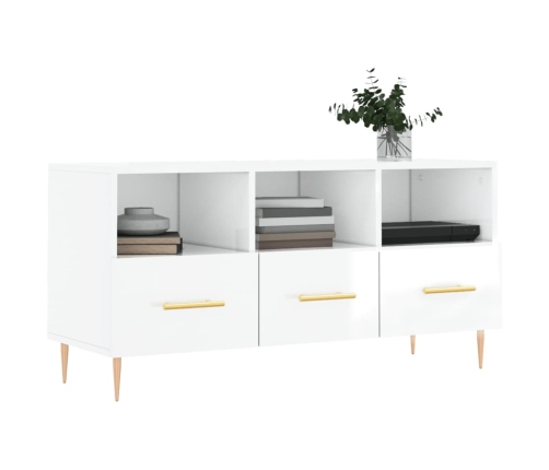 Mueble de TV madera contrachapada blanco brillo 102x36x50 cm