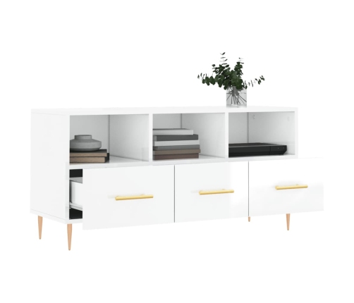 Mueble de TV madera contrachapada blanco brillo 102x36x50 cm