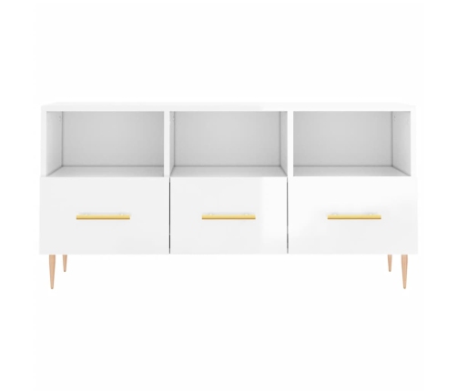 Mueble de TV madera contrachapada blanco brillo 102x36x50 cm