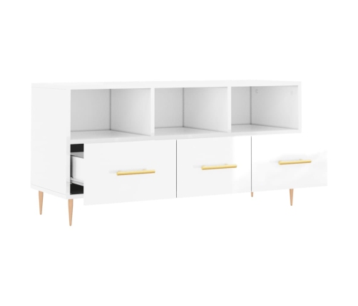 Mueble de TV madera contrachapada blanco brillo 102x36x50 cm