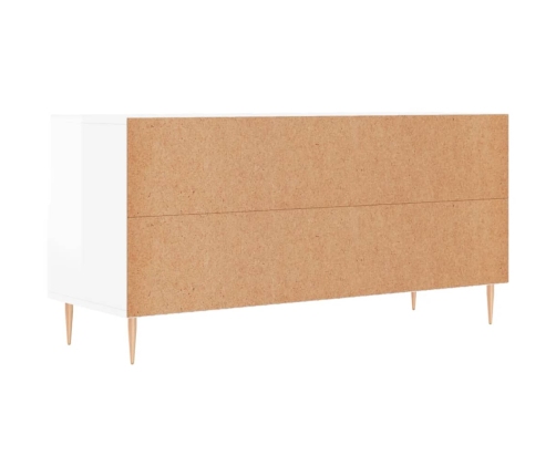 Mueble de TV madera contrachapada blanco brillo 102x36x50 cm