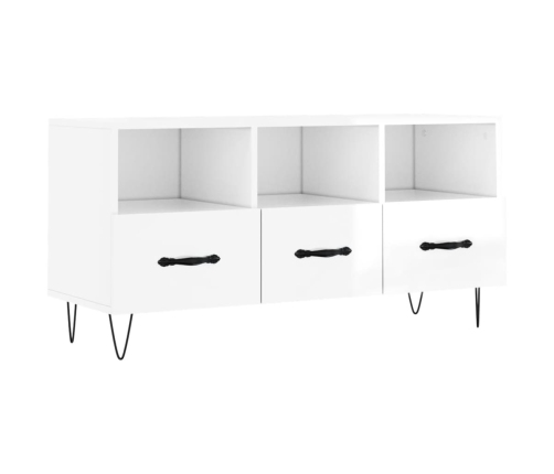 Mueble de TV madera contrachapada blanco brillo 102x36x50 cm