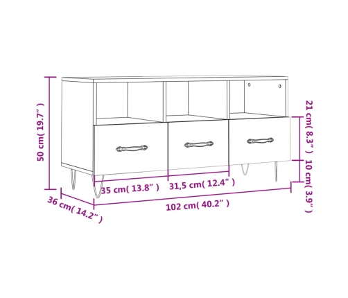 Mueble de TV madera contrachapada blanco brillo 102x36x50 cm