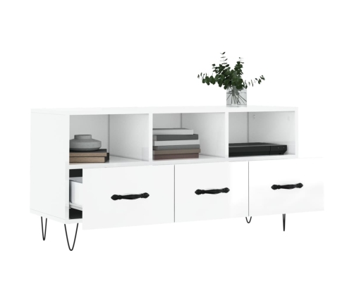 Mueble de TV madera contrachapada blanco brillo 102x36x50 cm