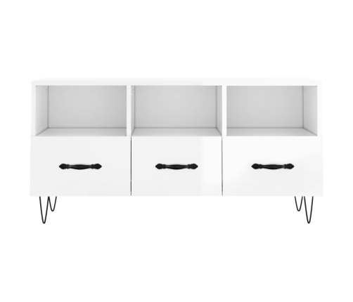 Mueble de TV madera contrachapada blanco brillo 102x36x50 cm