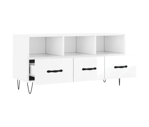 Mueble de TV madera contrachapada blanco brillo 102x36x50 cm