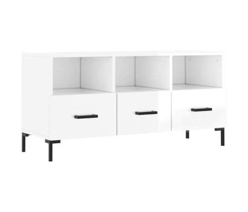 Mueble de TV madera contrachapada blanco brillo 102x36x50 cm