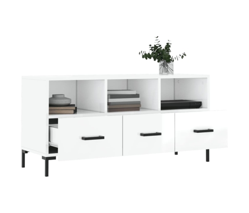 Mueble de TV madera contrachapada blanco brillo 102x36x50 cm