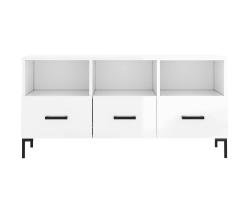 Mueble de TV madera contrachapada blanco brillo 102x36x50 cm