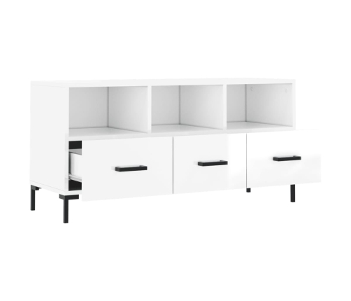 Mueble de TV madera contrachapada blanco brillo 102x36x50 cm