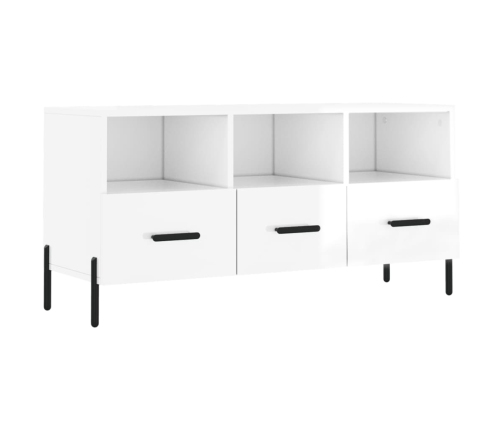 Mueble de TV madera contrachapada blanco brillo 102x36x50 cm