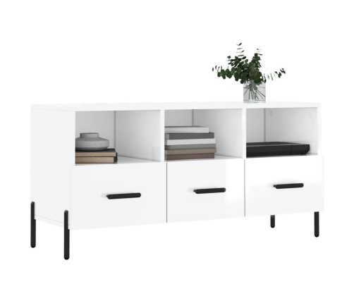 vidaXL Mueble de TV madera contrachapada blanco brillo 102x36x50 cm