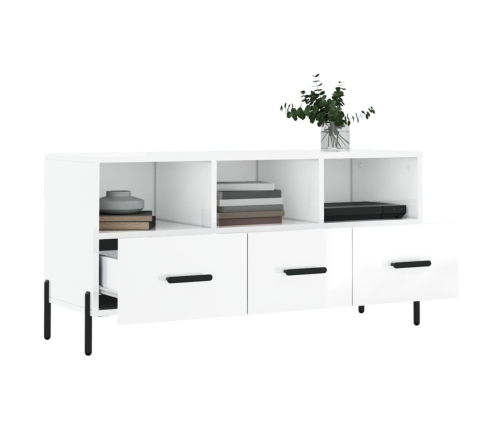 vidaXL Mueble de TV madera contrachapada blanco brillo 102x36x50 cm