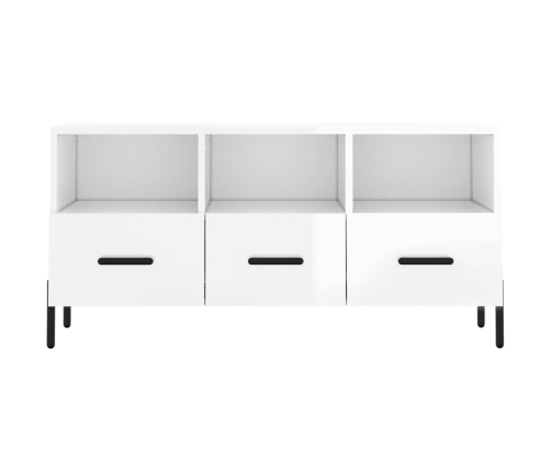 Mueble de TV madera contrachapada blanco brillo 102x36x50 cm