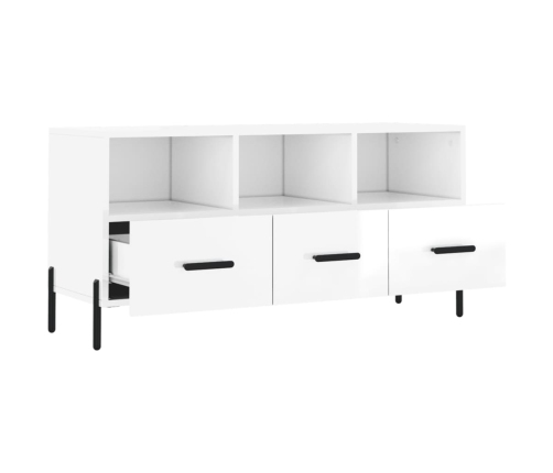 vidaXL Mueble de TV madera contrachapada blanco brillo 102x36x50 cm