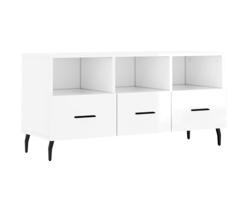 Mueble de TV madera contrachapada blanco brillo 102x36x50 cm