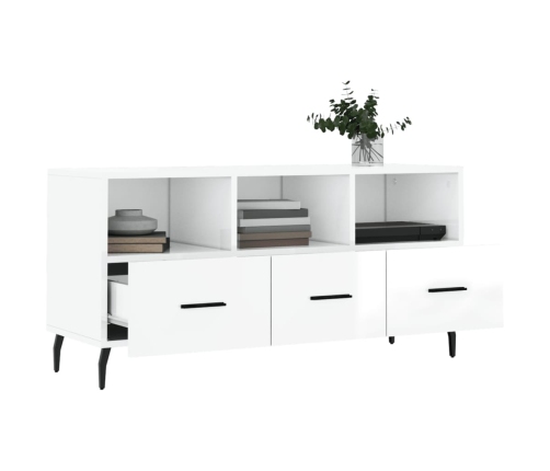 Mueble de TV madera contrachapada blanco brillo 102x36x50 cm